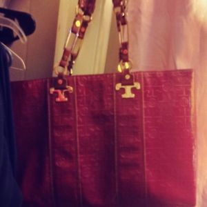 Tory Burch Vintage Red Embossed leather bag